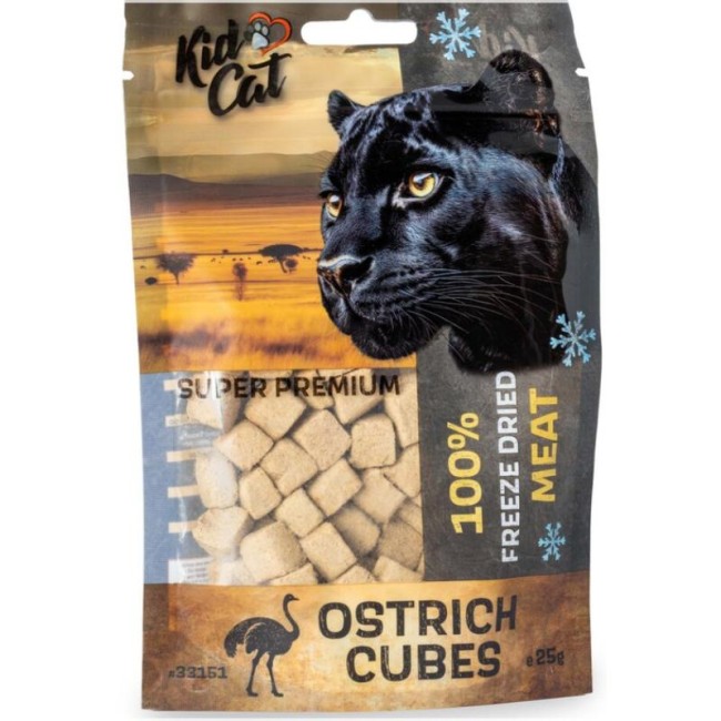 KIDCAT 100% liofilizēti strausa gaļas kubiņi kaķiem, 25 g