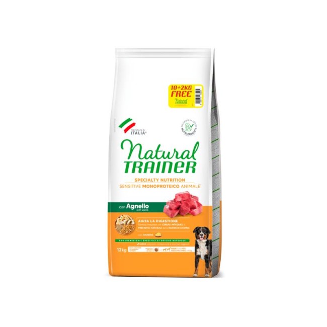 NATURAL TRAINER Adult Dog Sensitive No Gluten M/M Lamb sausā barība suņiem ar jēra gaļu, 10+2 kg
