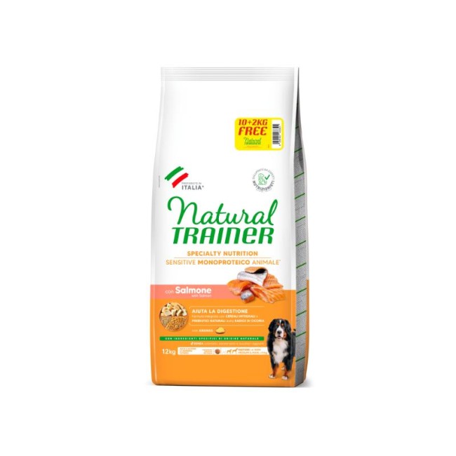 NATURAL TRAINER Sensitive No Gluten M/M Salmon sausā barība suņiem ar lasi, akcijas iepakojums 10+2 kg