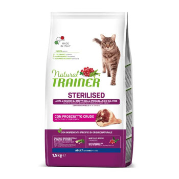 NATURAL TRAINER Cat adult Sterilised HAM su vytintu kumpiu 1.5kg