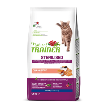 NATURAL TRAINER Cat adult Sterilised salmon su lašiša 1.5kg