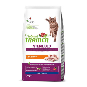 NATURAL TRAINER Cat Adult Sterilised Turkey su kalakutiena 1.5kg