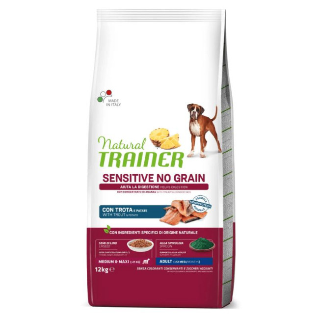 NT ADULT DOG SENSITIVE NO GRAIN M/M TROUT upėtakis 12kg