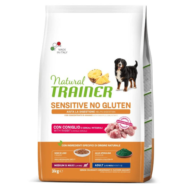 NT ADULT DOG SENSITIVE NO GLUTEN M/M RABBIT (triušiena) 3kg (4)