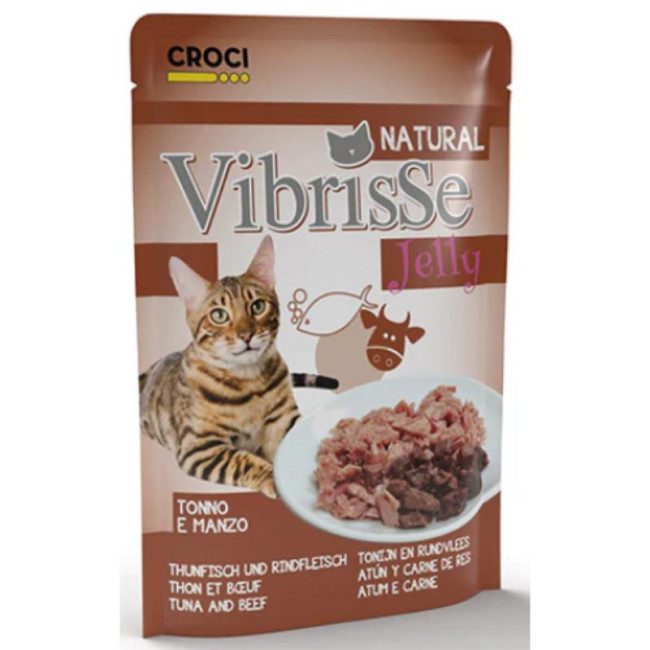 VIBRISSE kons. katėms tunas su jautiena želatinoje 70g 18vnt