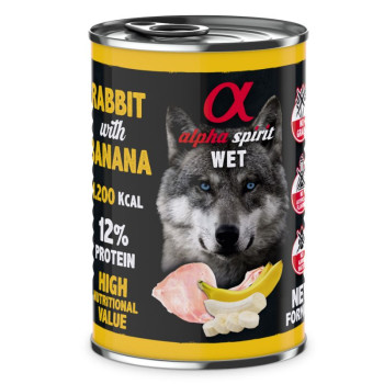 ALPHA SPIRIT WET konservas su triušiena ir bananais 400g 6vnt