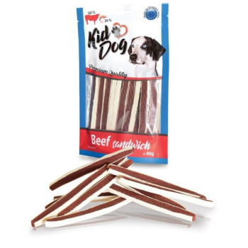 KIDDOG Sandwich jautienos ir menkės juostelės 80g (150)