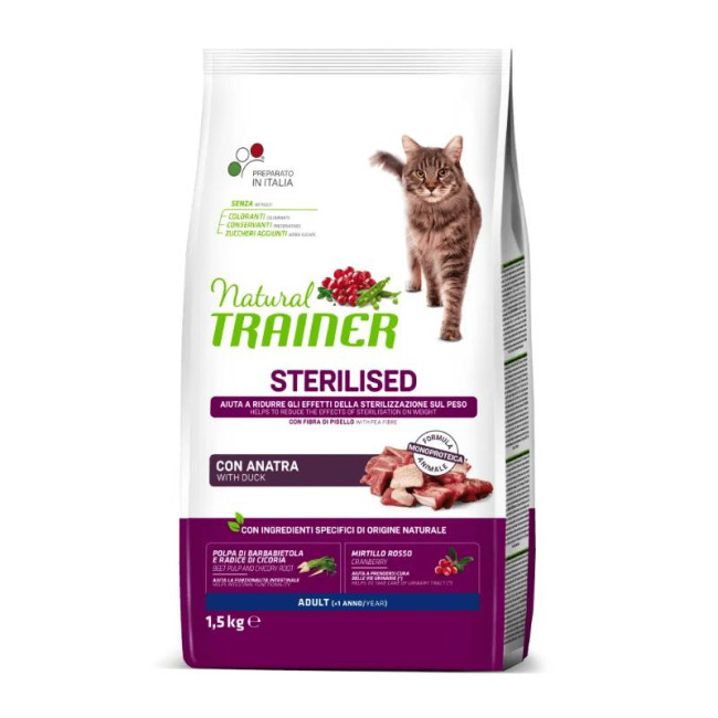 NATURAL TRAINER Cat adult Sterilised DUCK su antiena 1.5kg (6)