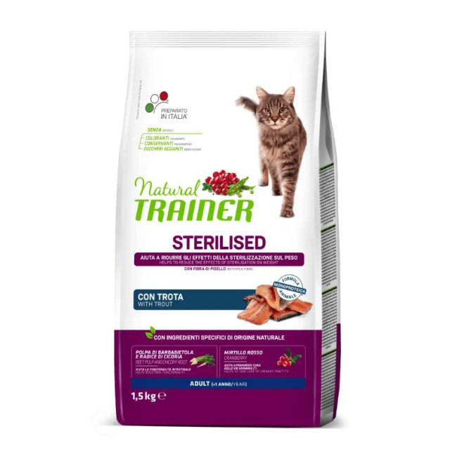 NATURAL TRAINER Cat adult Sterilised TROUT su upėtakiu 1.5kg (6)
