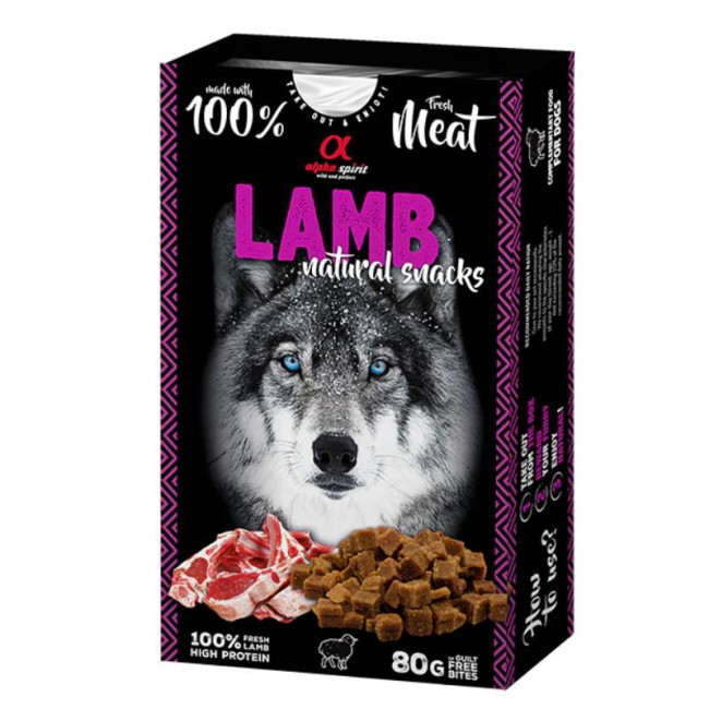 ALPHA SPIRIT NATURAL DOG uzkodas suņiem ar jēra gaļu 80g (6)