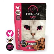 FINE CAT konservi sterilizētām kaķenēm ar vistas gaļu 100g